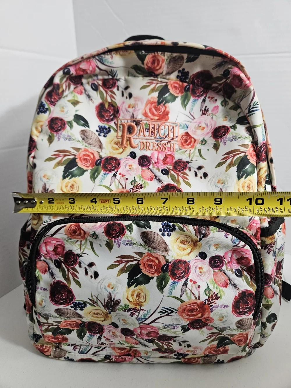 Ranch Dress'N Floral Print Backpack - White Multicolor Roses Excellent Condition